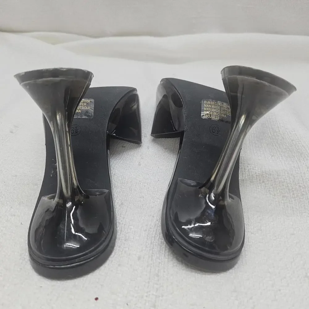 𝅺Bisou Bisou Clear Vinyl Sculptural Heel Square Toe Chic Heels Size 6.5 - Picture 9 of 9